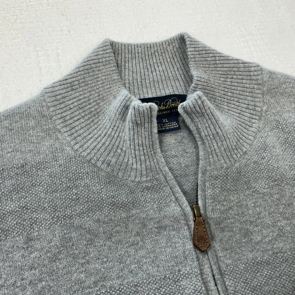 Brooks Brothers Mens XL Grey‎ Cotton Cashmere Blend Quarter Zip Sweater Pullover